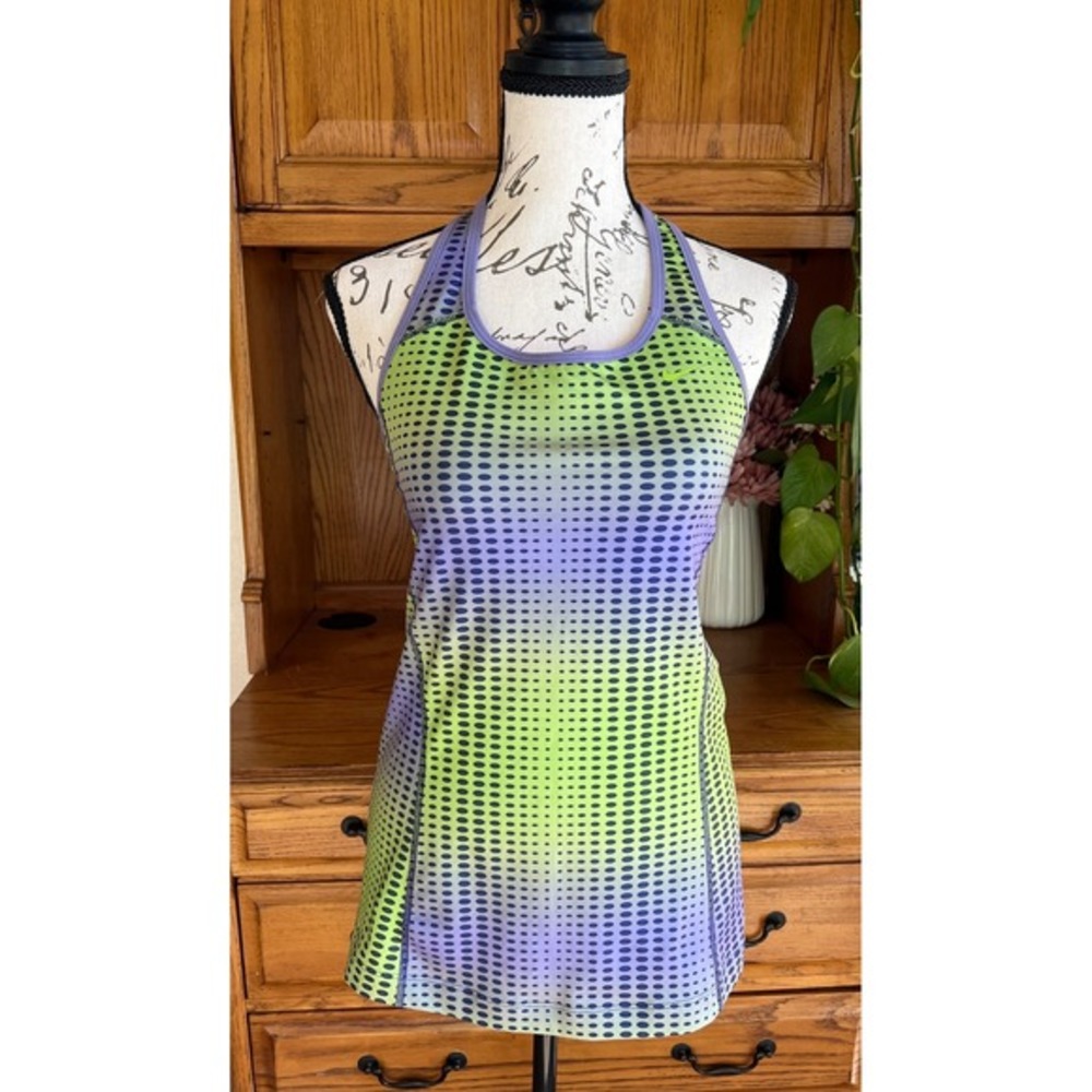 Nike Womens Dri Fit Racerback Tank Top w/ Built-in Shelf Bra Green Purple Medium